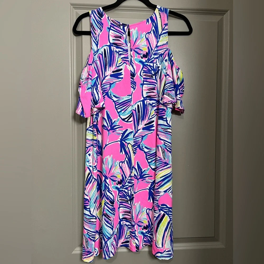 Lilly Pulitzer Somerset Open Shoulder Tiki Pink Cabana Dress - Picture 5 of 8